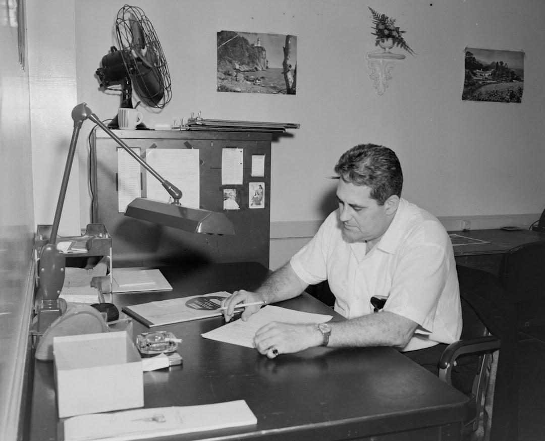 mystery writer at desk